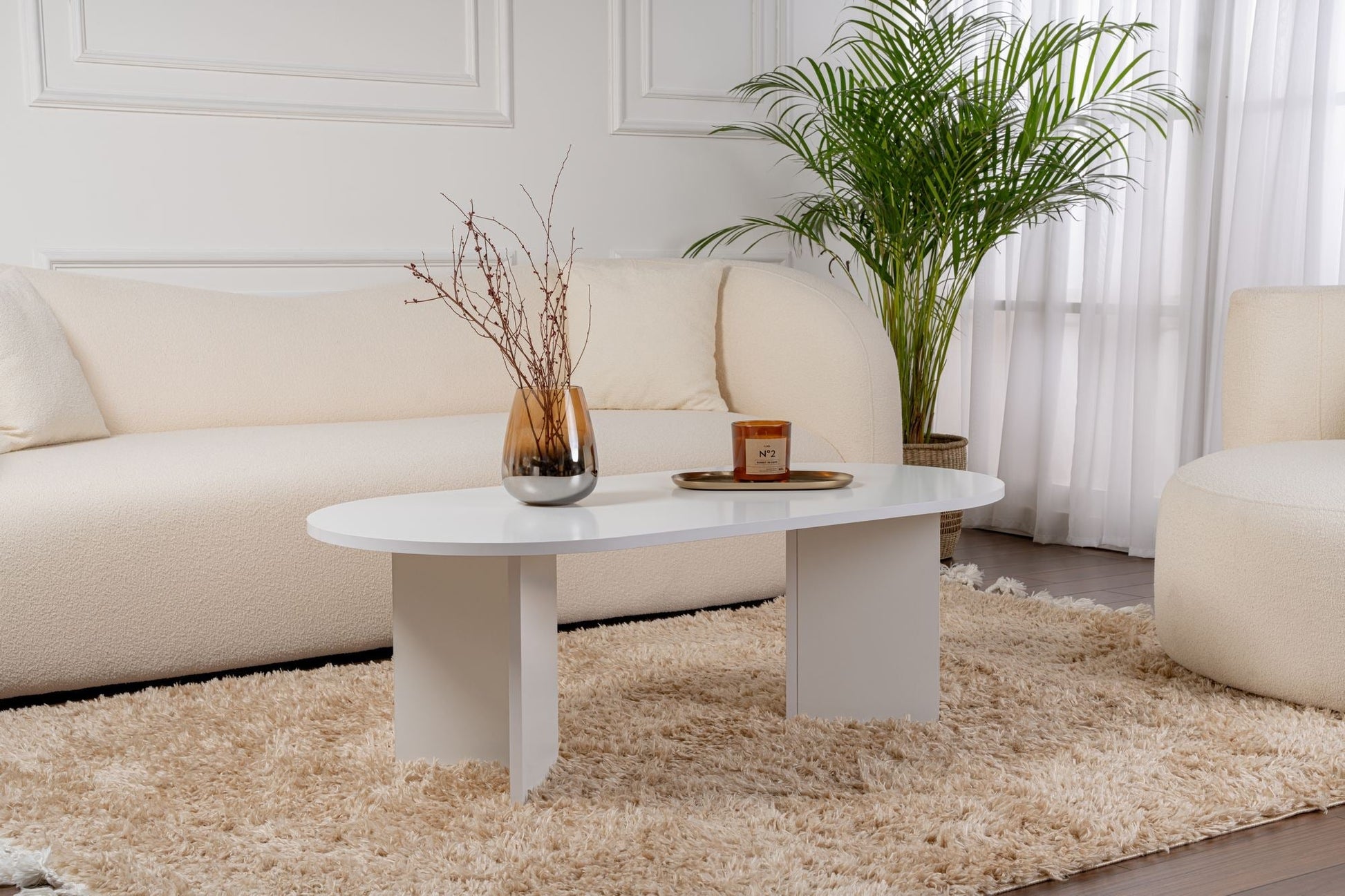 Mesa de Centro "Sable" – Branco, 105x65x40 cm, Design Acolhedor - A minha loja