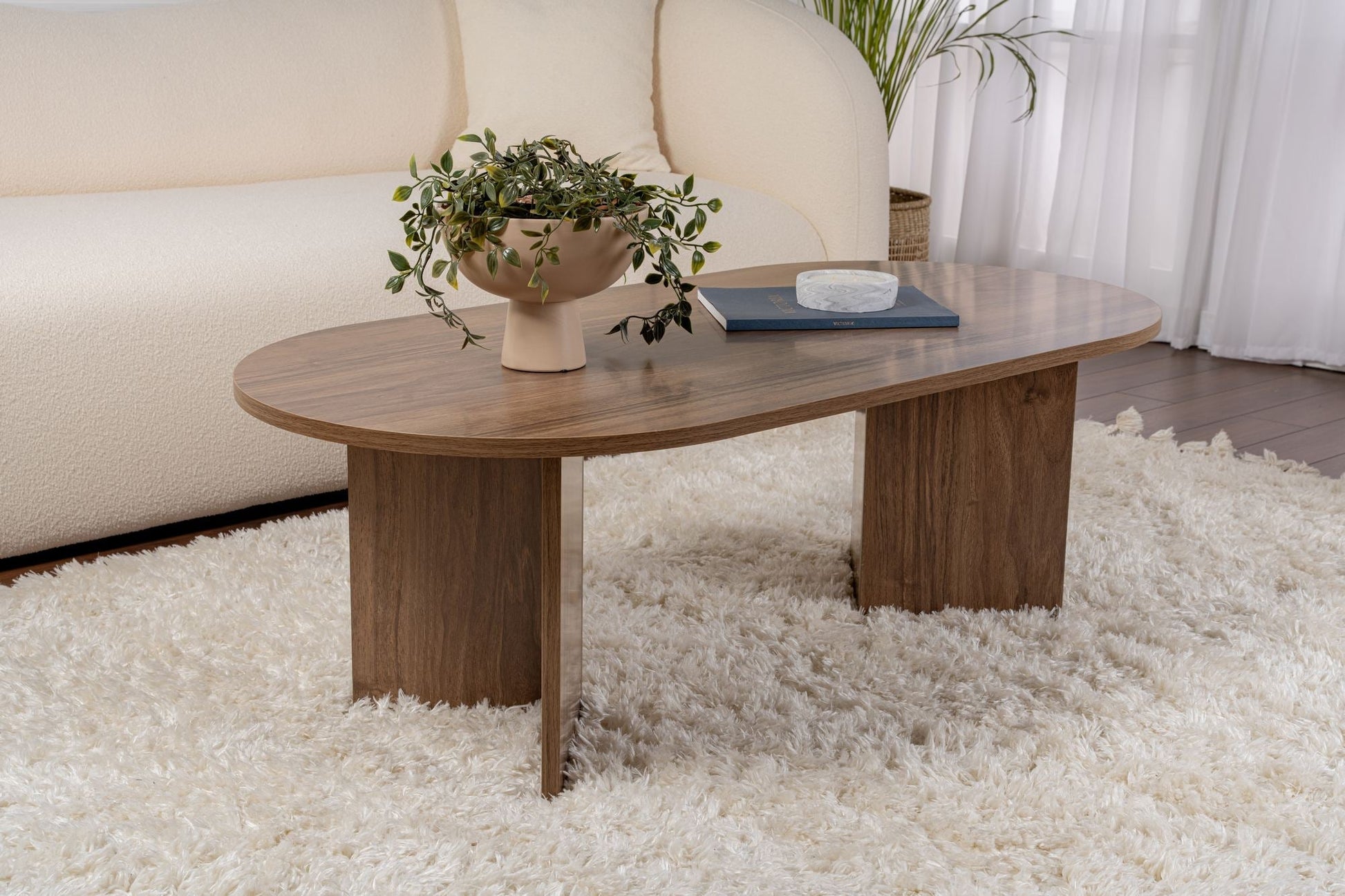 Mesa de Centro "Sable" – Nogueira, 105x65x40 cm, Design Acolhedor - A minha loja