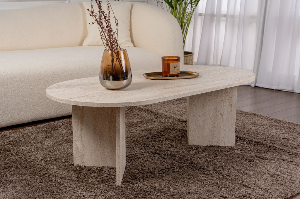 Mesa de Centro "Sable" – Travertine , 105x65x40 cm, Design Acolhedor - A minha loja
