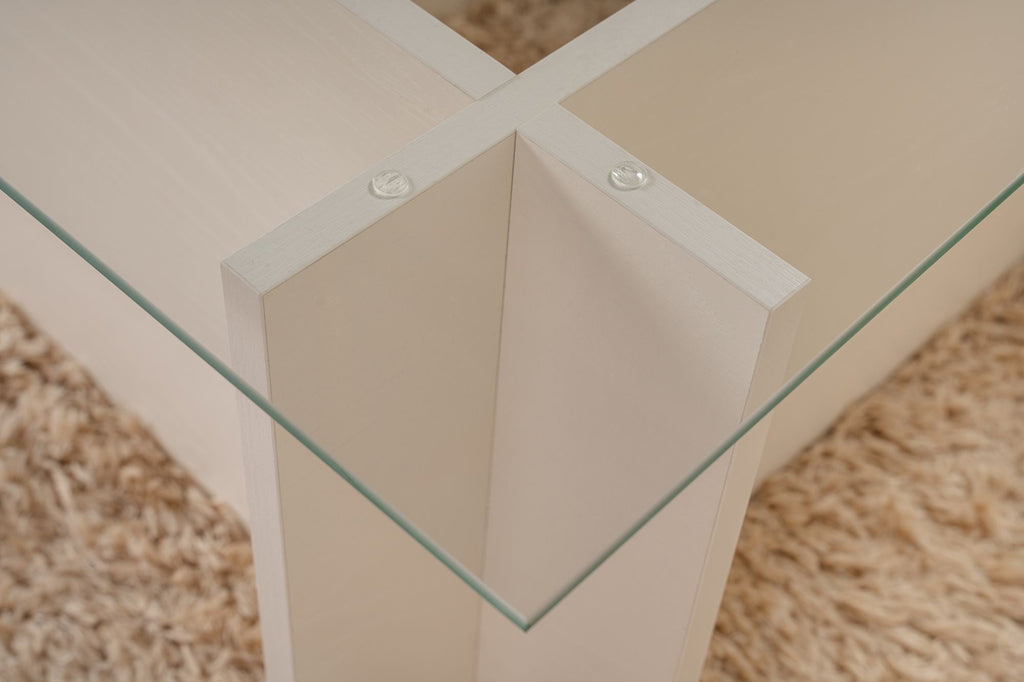 Mesa de Centro "Vetrino" – Vidro Temperado e Branco, 105x65x40 cm, Design Moderno - A minha loja