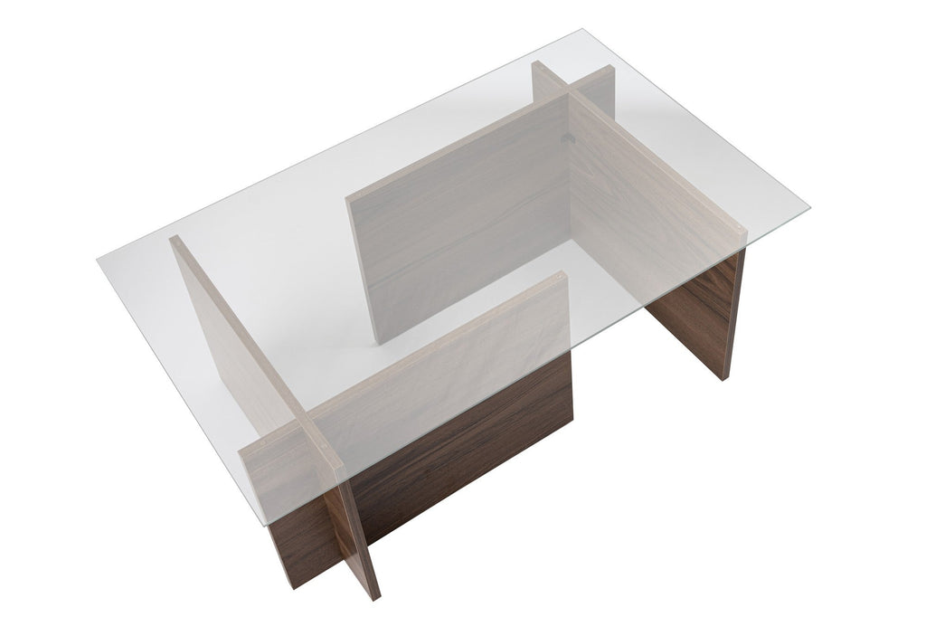 Mesa de Centro "Vetrino" – Vidro Temperado e Nogueira, 105x65x40 cm, Design Moderno - A minha loja