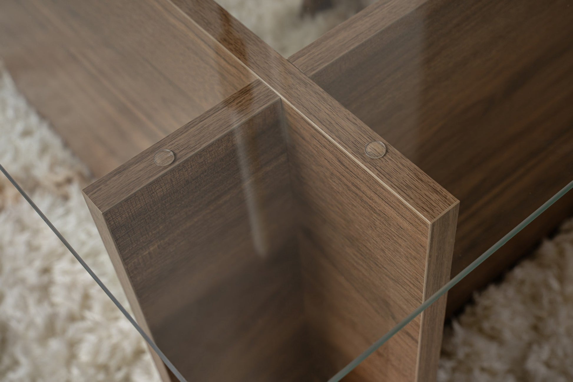 Mesa de Centro "Vetrino" – Vidro Temperado e Nogueira, 105x65x40 cm, Design Moderno - A minha loja