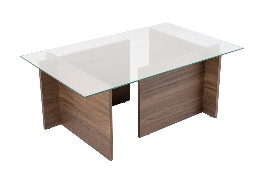Mesa de Centro "Vetrino" – Vidro Temperado e Nogueira, 105x65x40 cm, Design Moderno - A minha loja