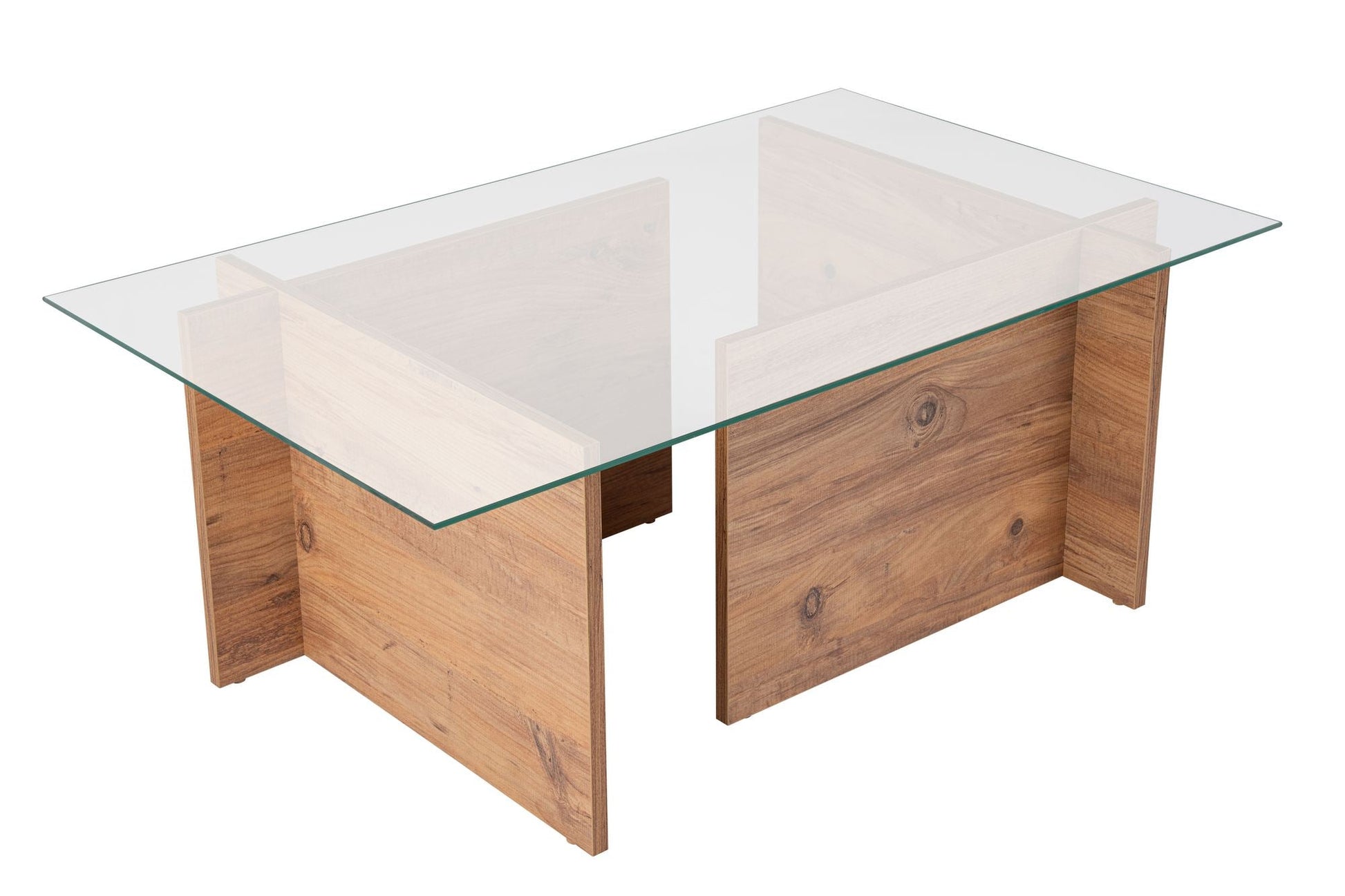 Mesa de Centro "Vetrino" – Vidro Temperado e Pinho Atlantico, 105x65x40 cm, Design Sofisticado - A minha loja