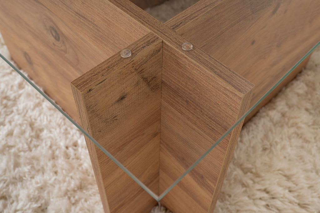 Mesa de Centro "Vetrino" – Vidro Temperado e Pinho Atlantico, 105x65x40 cm, Design Sofisticado - A minha loja