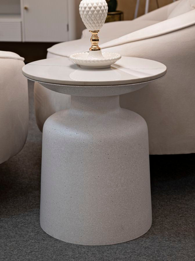 Mesa de Centro White Fush - Base de Ferro e Topo Cerâmico Branco - Ø 40 cm x 47 cm - A minha loja