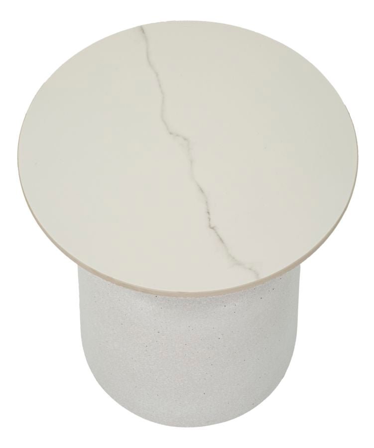 Mesa de Centro White Fush - Base de Ferro e Topo Cerâmico Branco - Ø 40 cm x 47 cm - A minha loja
