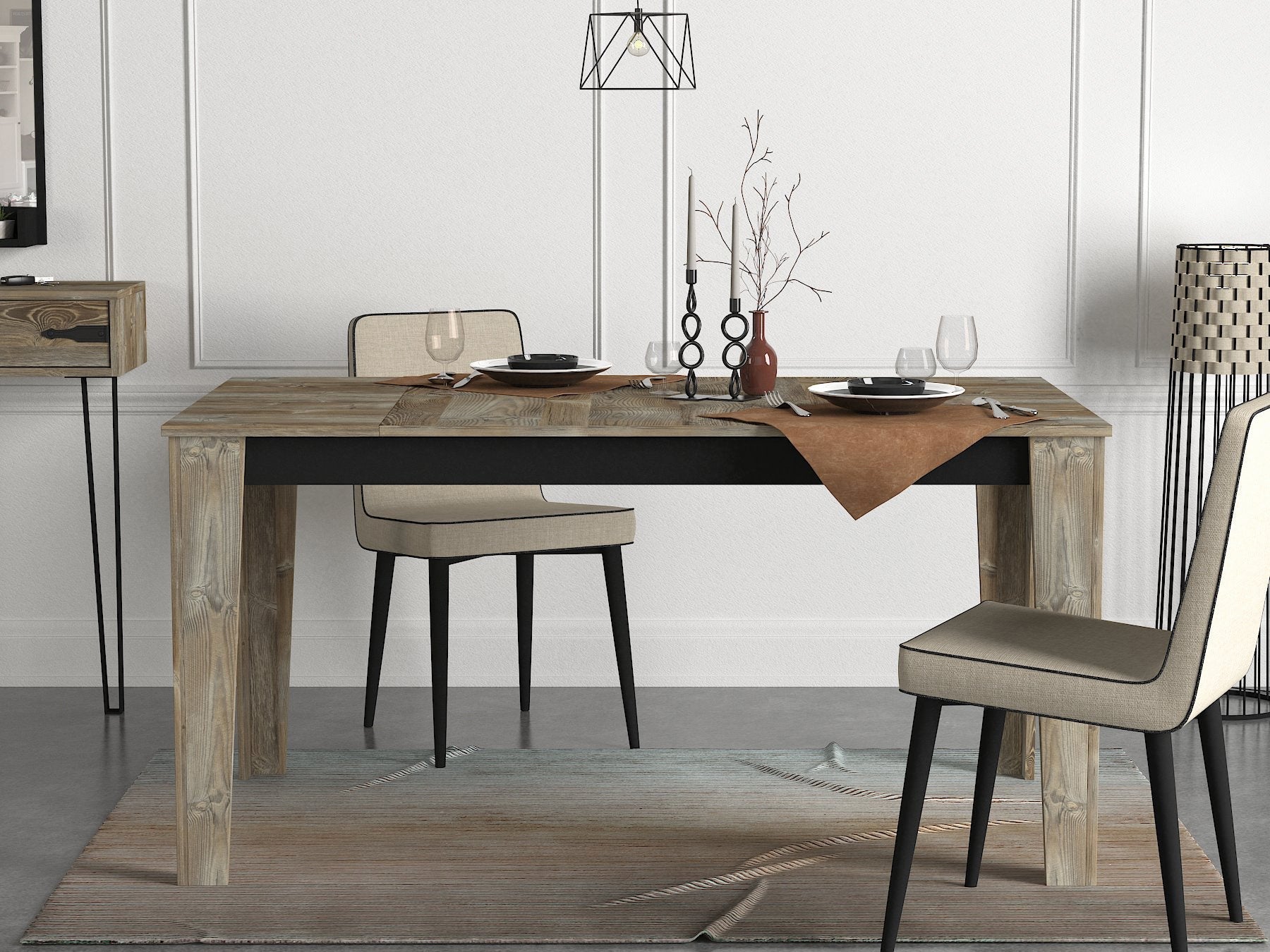 Mesa de Jantar "Costa" – 145x85x76.2 cm – Bege e Madeira – Design Rústico - A minha loja