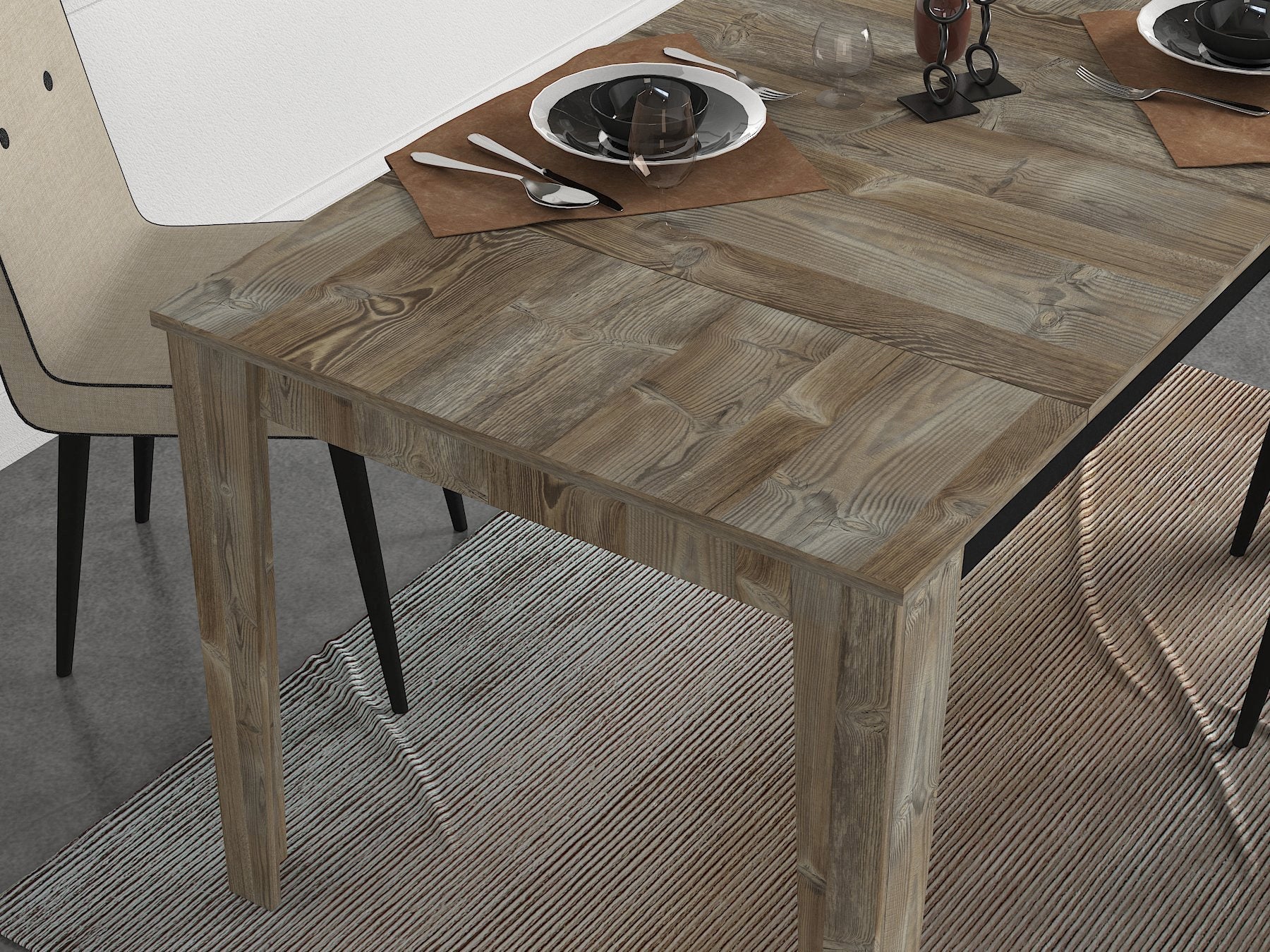 Mesa de Jantar "Costa" – 145x85x76.2 cm – Bege e Madeira – Design Rústico - A minha loja