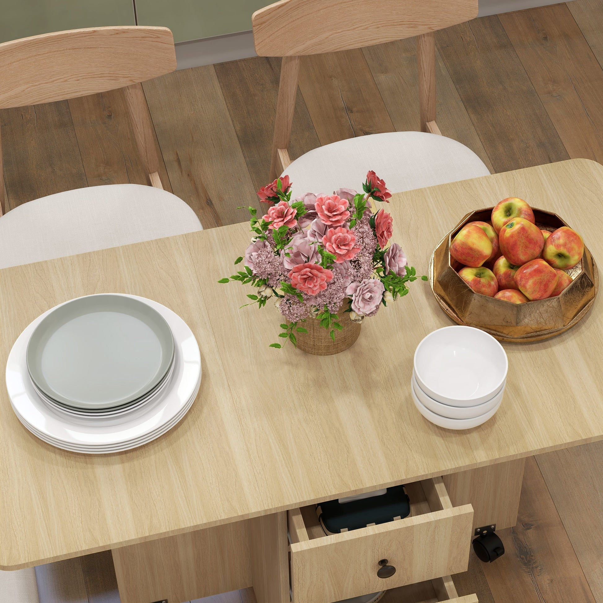 Mesa de Jantar Dobrável "Porto" com Rodas – 120x60x76,5 cm – Madeira – Design Multifuncional - A minha loja
