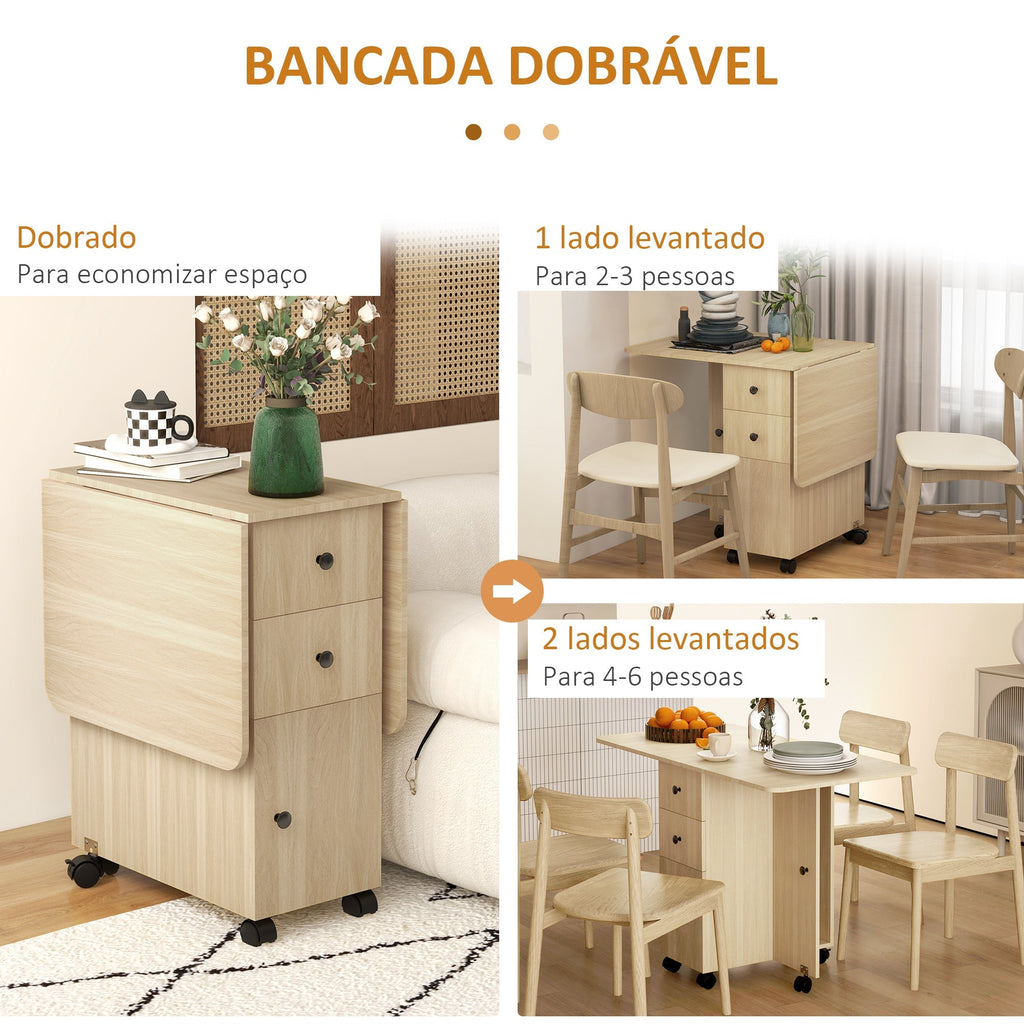 Mesa de Jantar Dobrável "Porto" com Rodas – 120x60x76,5 cm – Madeira – Design Multifuncional - A minha loja