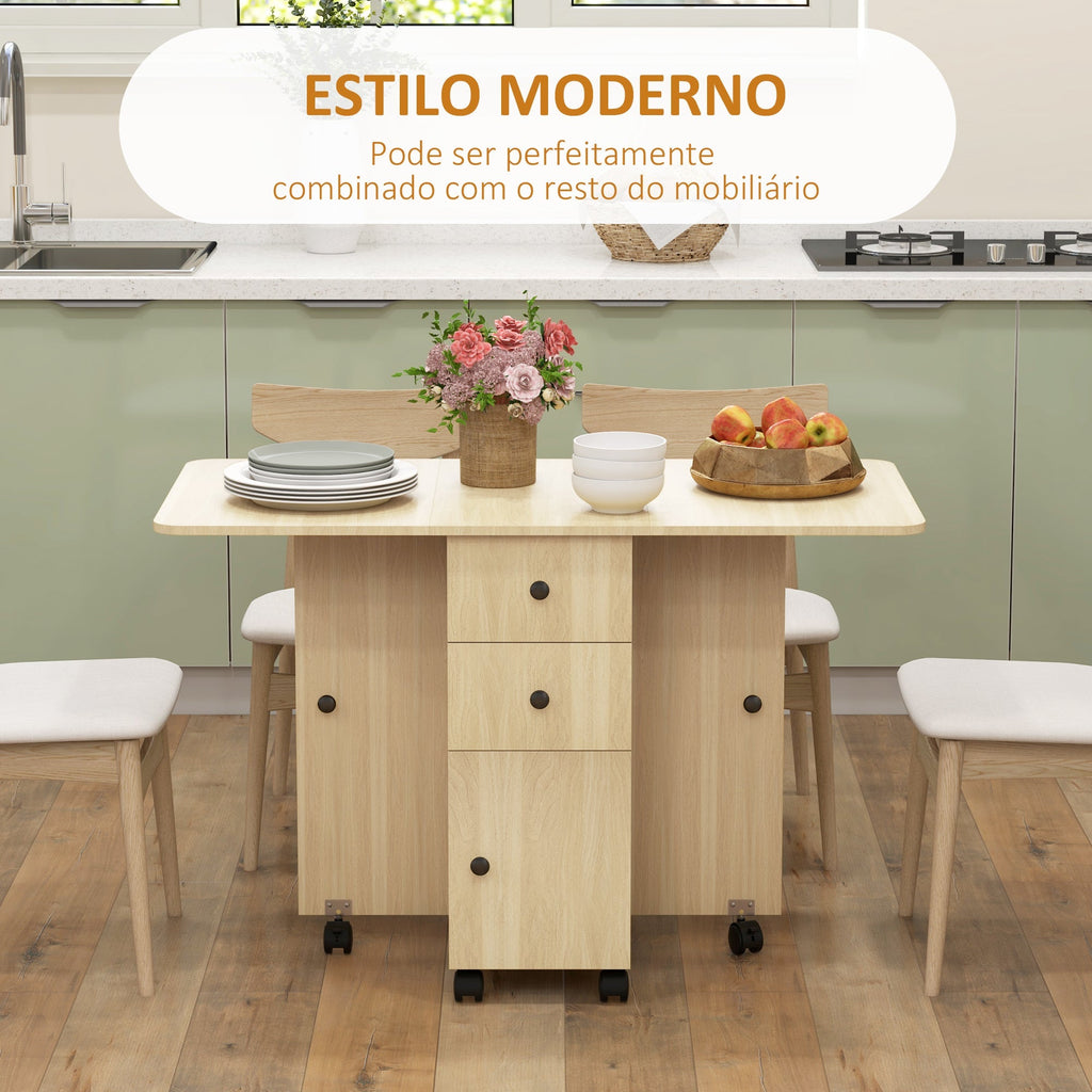 Mesa de Jantar Dobrável "Porto" com Rodas – 120x60x76,5 cm – Madeira – Design Multifuncional - A minha loja