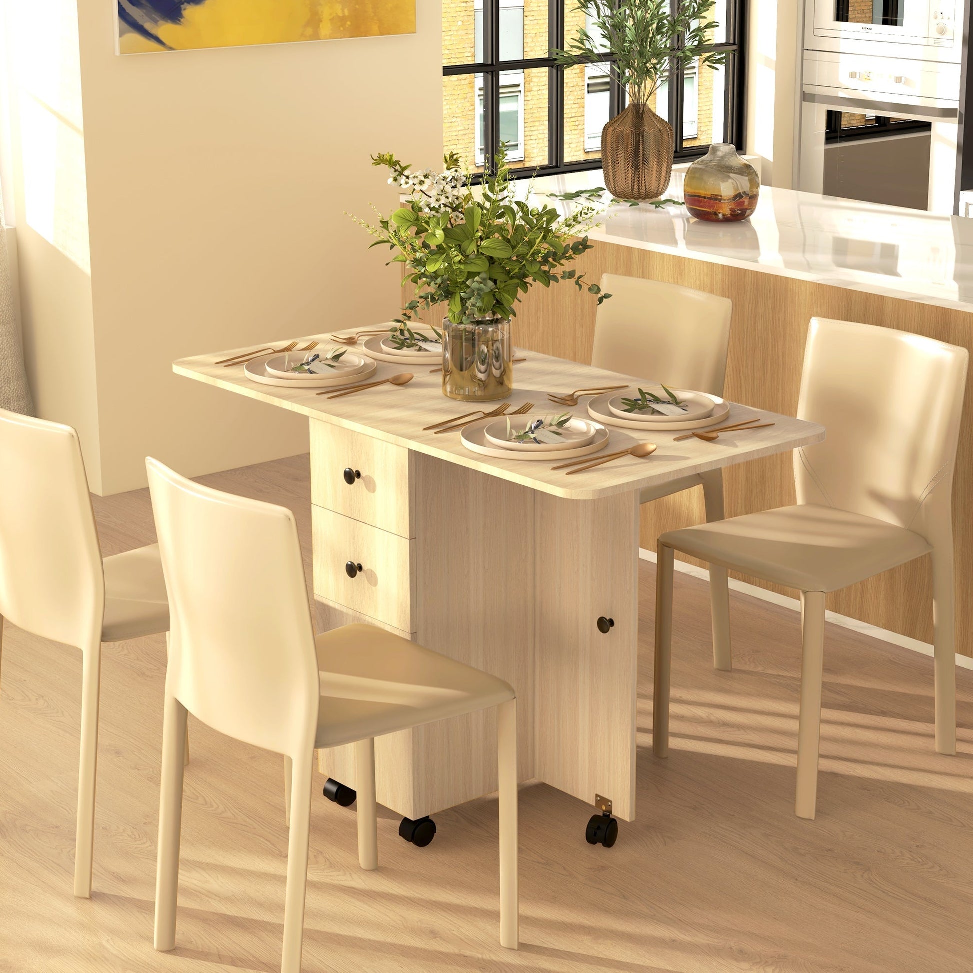 Mesa de Jantar Dobrável "Porto" com Rodas – 120x60x76,5 cm – Madeira – Design Multifuncional - A minha loja