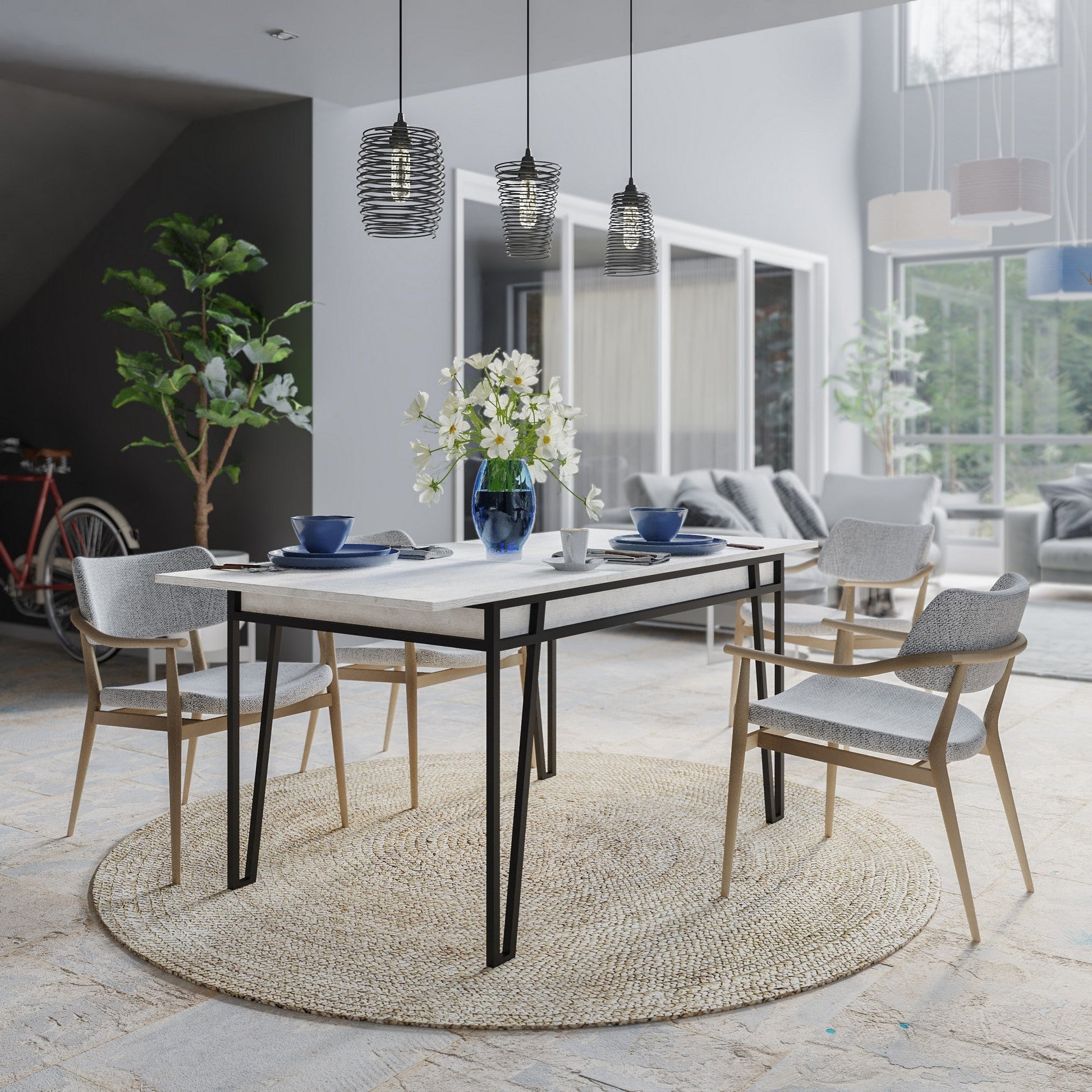 Mesa de Jantar Extensível "Pal" – 132 - 170x80x76 cm – Branco – Design Boémio e Campestre - A minha loja