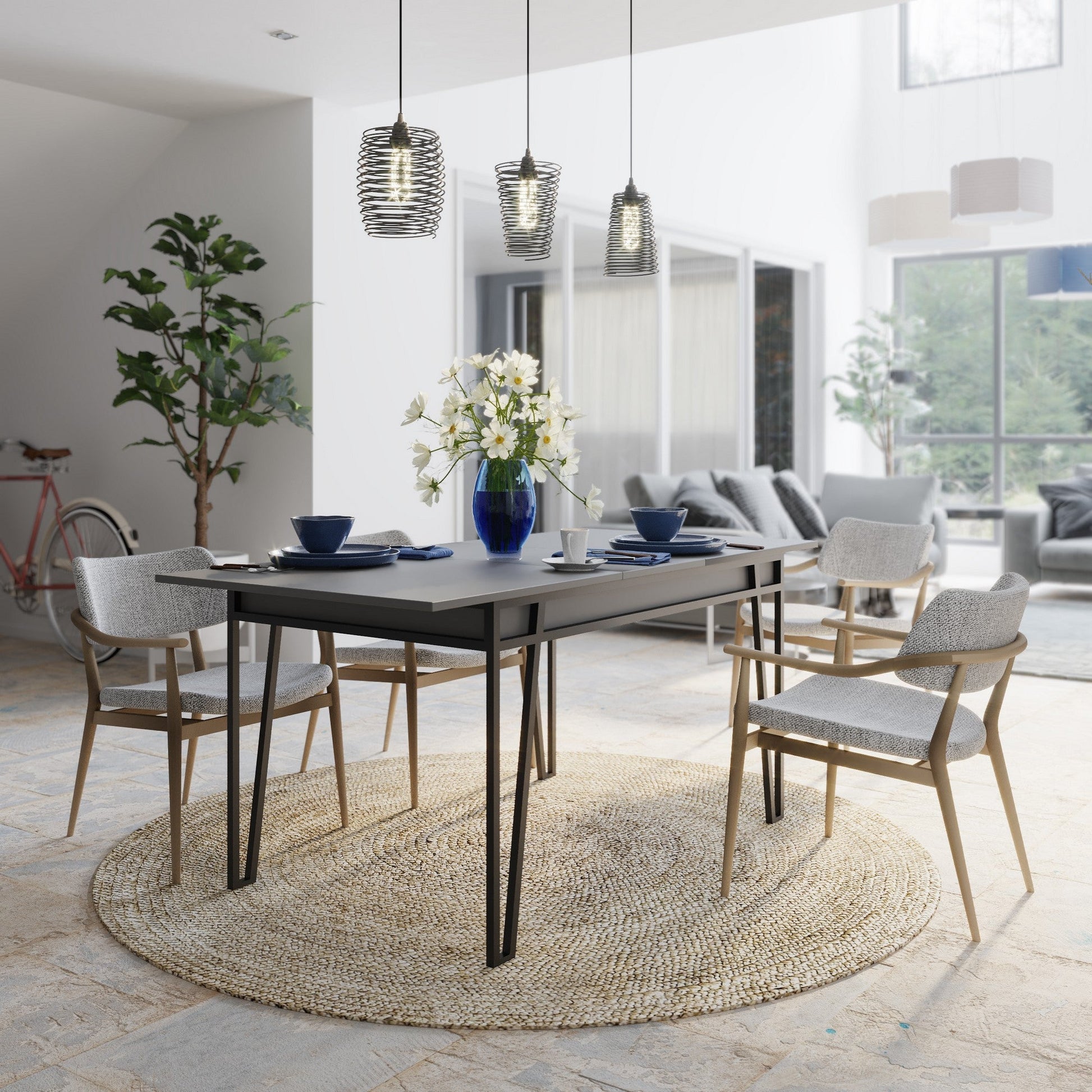 Mesa de Jantar Extensível "Pal" – Antracite – 132 - 170x80x76 cm – Design Boho Industrial - A minha loja