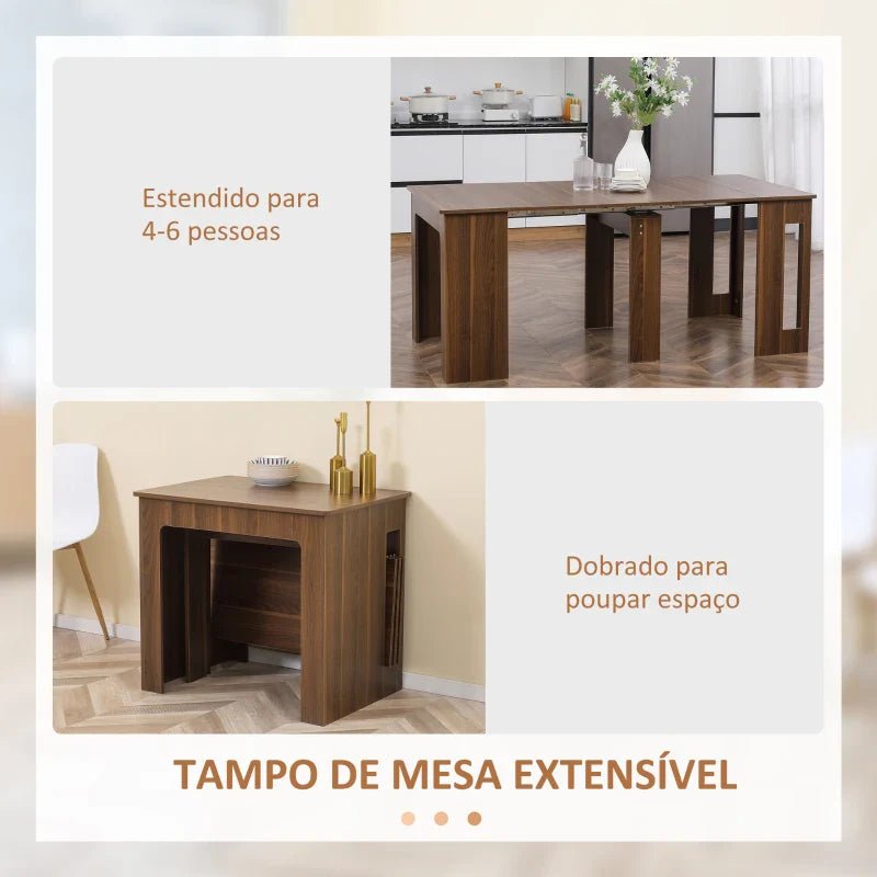 Mesa de Jantar Extensível para 4 - 6 Pessoas com Lateral Abatível Mesa Auxiliar Multifuncional 180x85x75cm Marrom - A minha loja