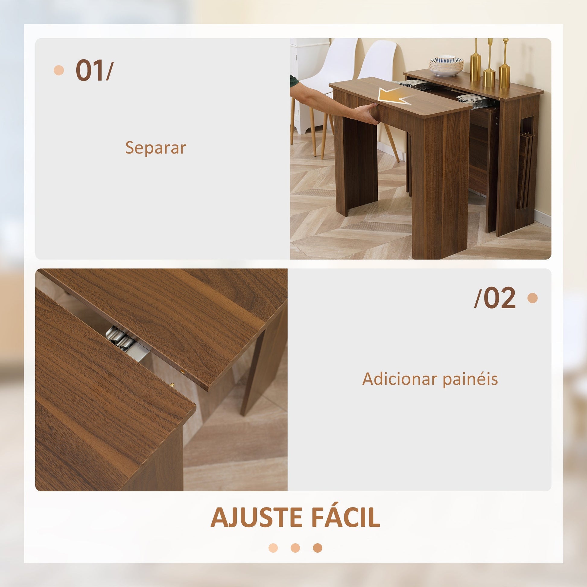 Mesa de Jantar Extensível para 4 - 6 Pessoas com Lateral Abatível Mesa Auxiliar Multifuncional 180x85x75cm Marrom - A minha loja