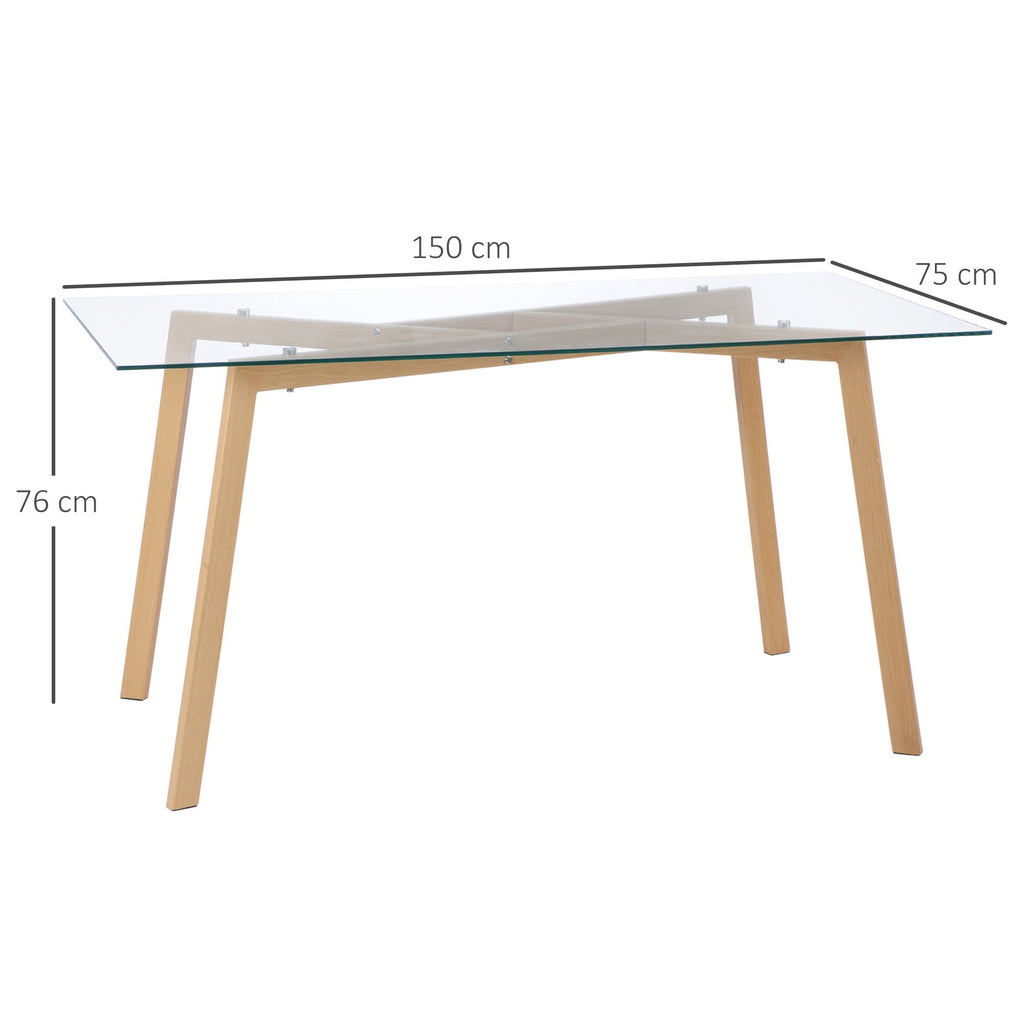 Mesa de Jantar "Lund" – Vidro Temperado e Estrutura Metálica com Efeito Madeira – 150x75x76 cm - A minha loja
