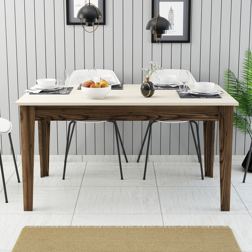 Mesa de Jantar "Milano" com Arrumação – 145x88x75 cm – Nogueira e Creme – Design Moderno - A minha loja