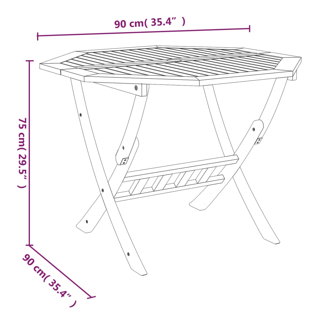 Mesa de jardim dobrável 90x75 cm madeira de acácia maciça - A minha loja