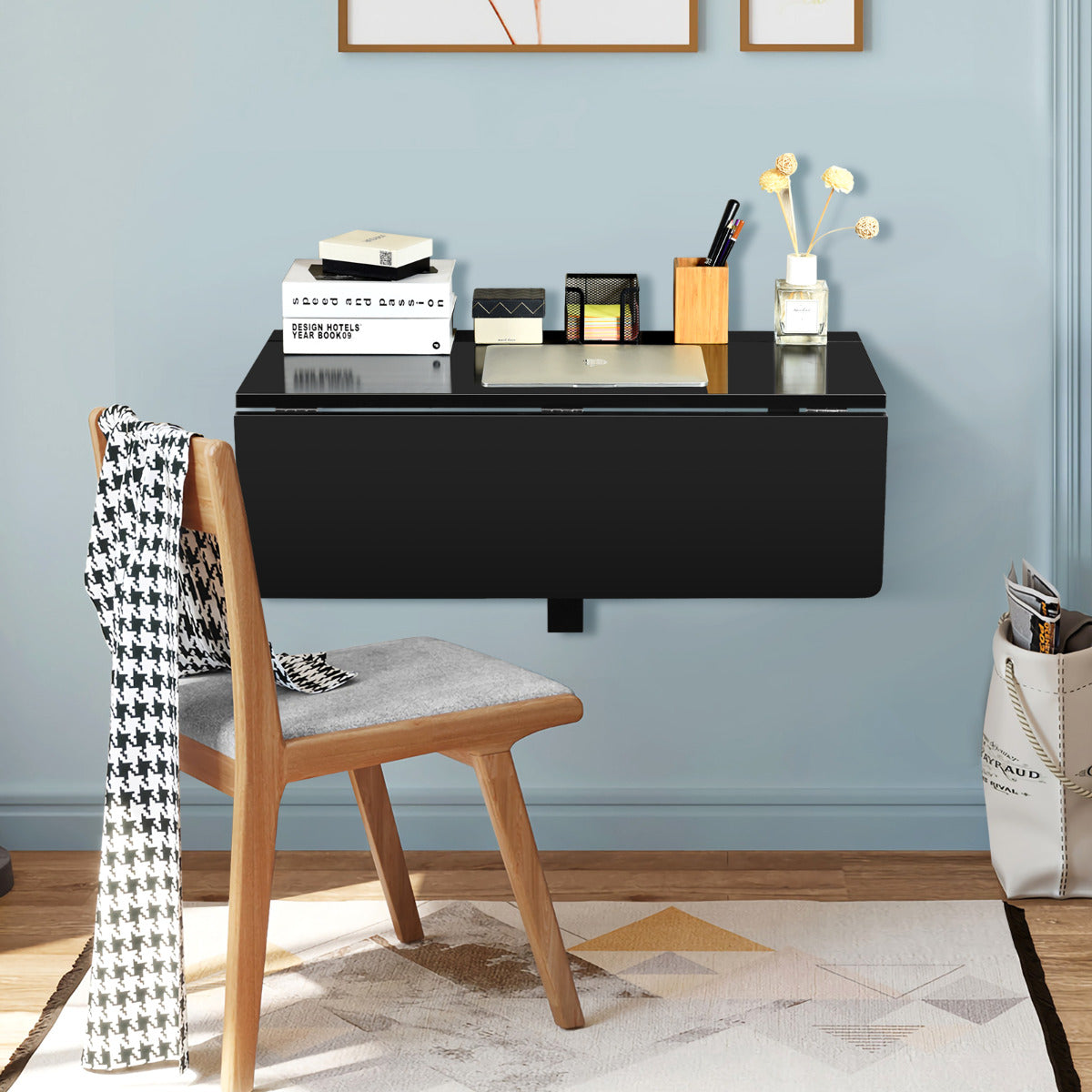 Secretária de Parede Dobrável "FlexDesk" – Escrivaninha Flutuante para Espaços Pequenos – 80 x 60 x 45 cm – Preto