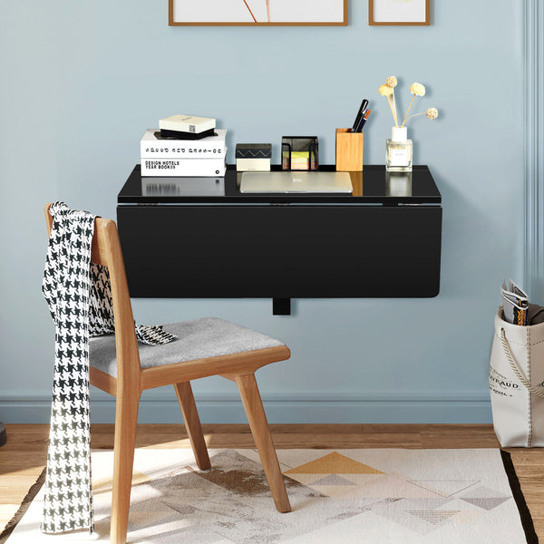 Secretária de Parede Dobrável "FlexDesk" – Escrivaninha Flutuante para Espaços Pequenos – 80 x 60 x 45 cm – Preto