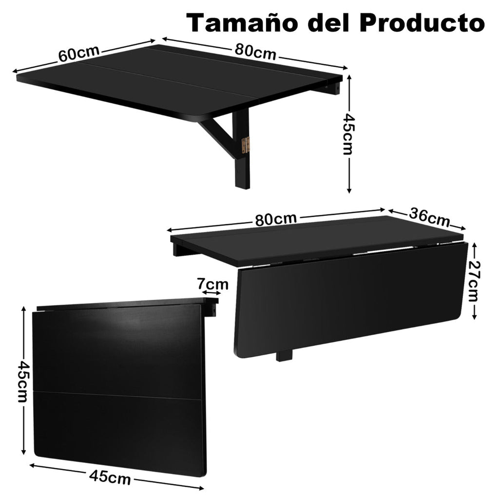 Secretária de Parede Dobrável "FlexDesk" – Escrivaninha Flutuante para Espaços Pequenos – 80 x 60 x 45 cm – Preto