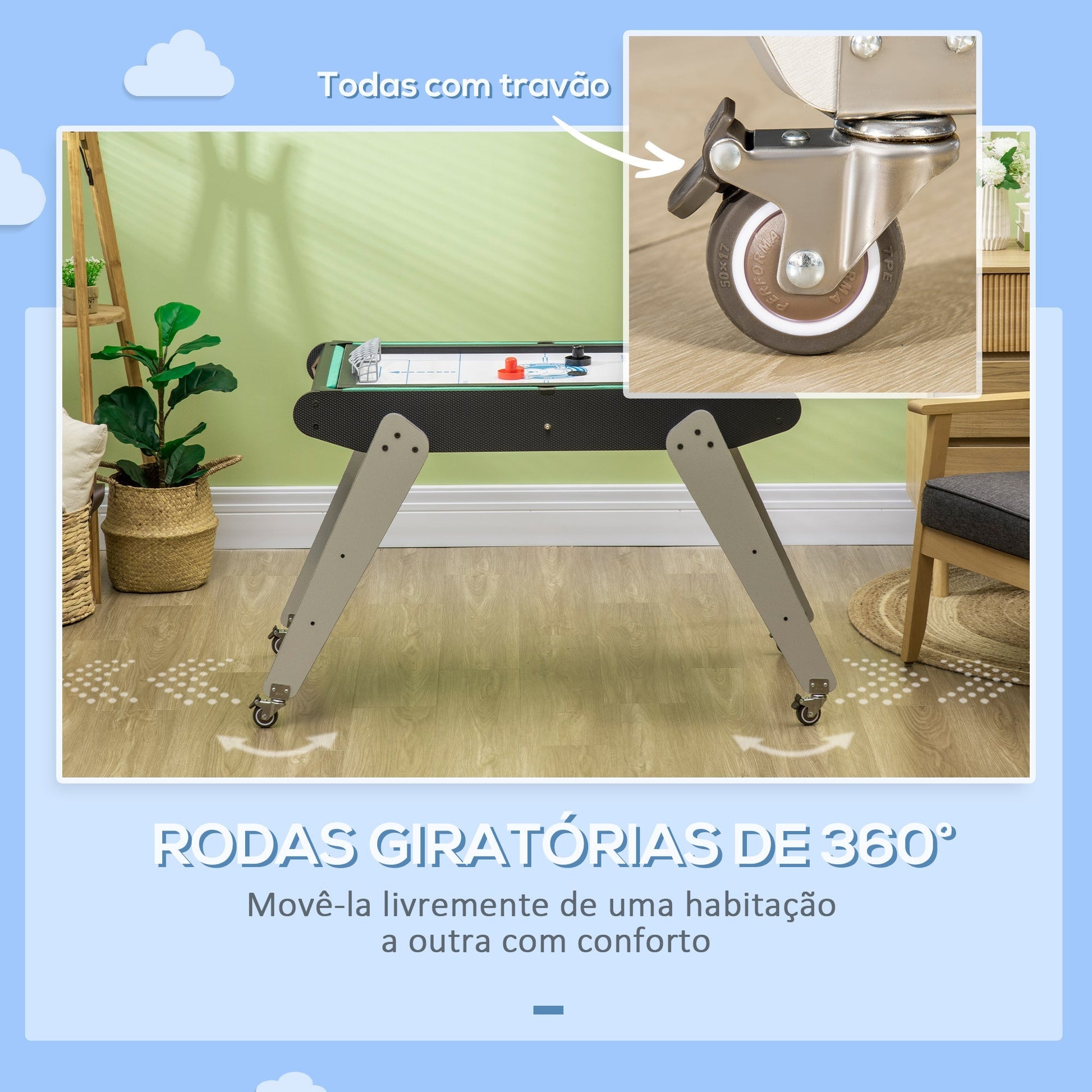 Mesa Multi Jogos para Crianças acima de 7 Anos Mesa de Jogos 6 em 1 com Rodas Bilhar Matraquilho Ping Pong Lançamento de Anéis Hóquei no Gelo e Air Hóquei 120x88x79cm Multicor - A minha loja