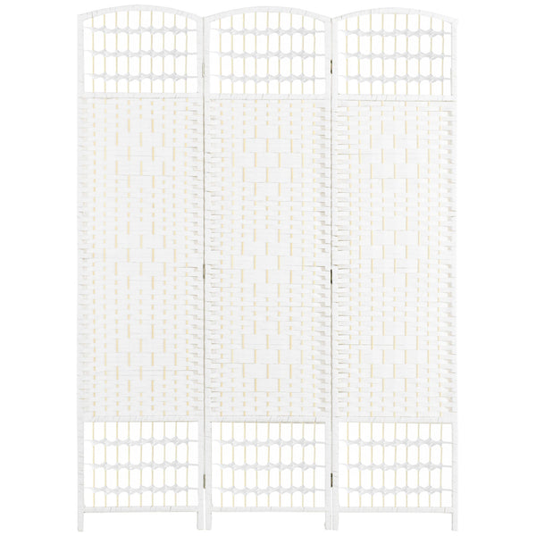 Biombo Separador de Ambientes de 3 Painéis 120x170 cm Divisória de Ambientes Dobrável com Corda de Papel e Estrutura de Madeira Decoração para Dormitório Sala de Estar Branco