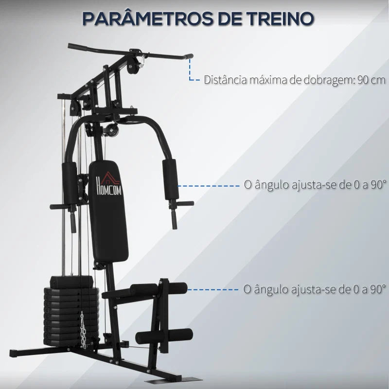 Multi-Estação Máquina de Musculação com Estribo para Pernas Placas de Pesos de 45kg Carga Máxima 110kg Treinamento Fitness em Casa Ginásio 135x103x200 cm Preto