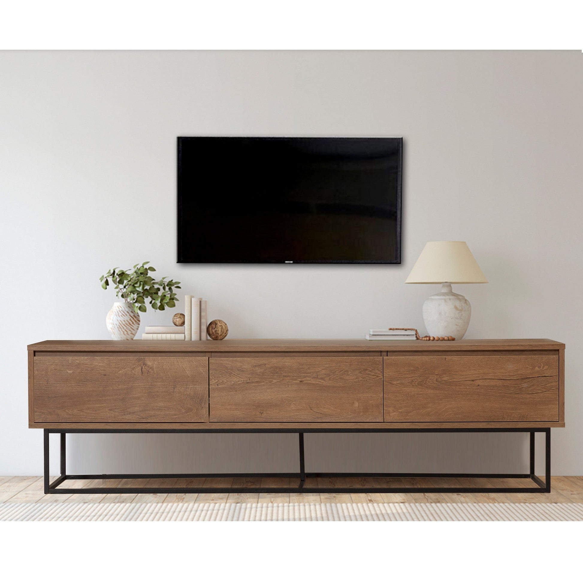 Móvel de TV "Zurich" – Nogueira e Preto - 180x40x50 cm – Design Moderno - A minha loja