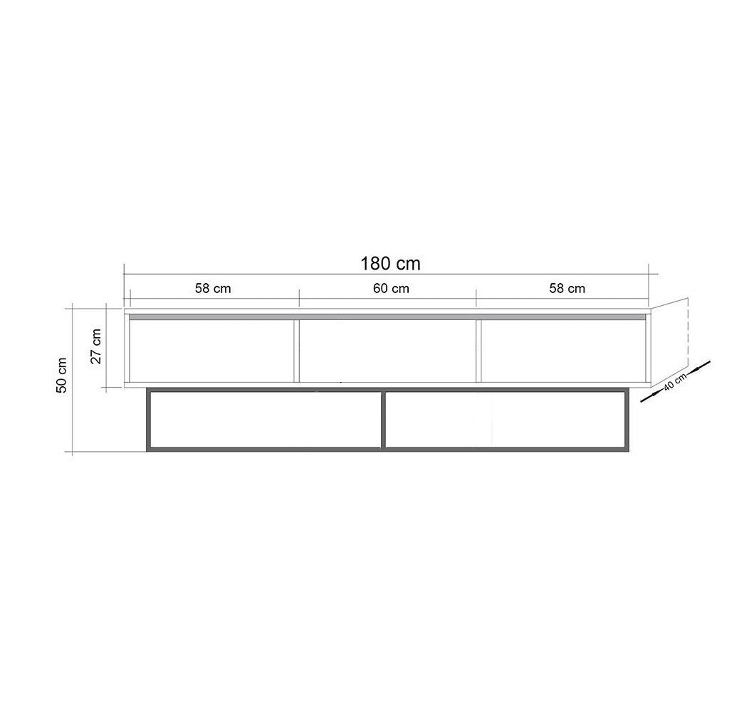 Móvel de TV "Zurich" – Nogueira e Preto - 180x40x50 cm – Design Moderno - A minha loja