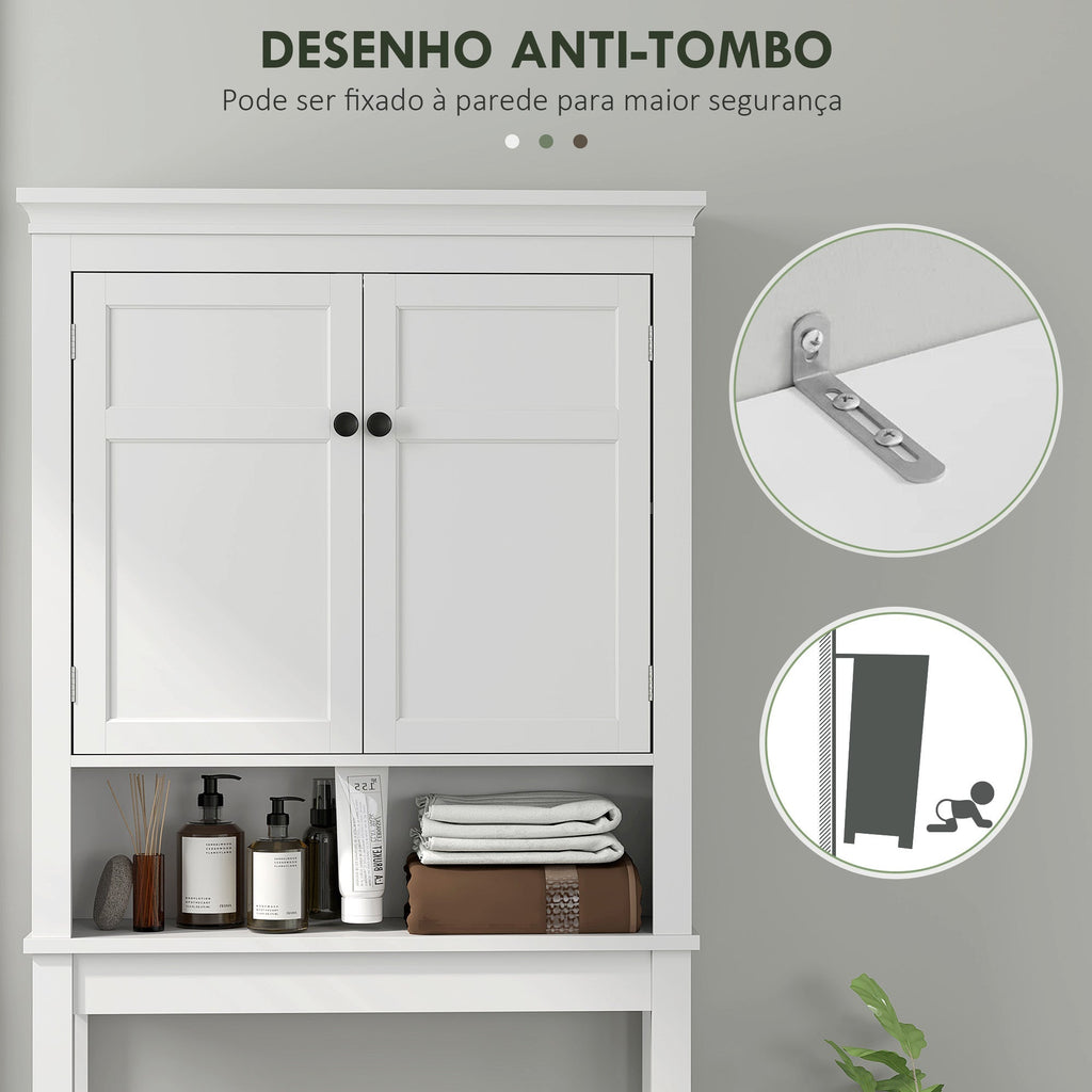 Móvel sobre Sanita Armário para Máquina de Lavar Roupa com 2 Portas Compartimento e Prateleira Ajustável Móvel para Casa de Banho 70x20x175 cm Branco - A minha loja