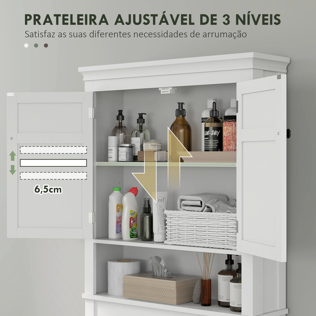 Móvel sobre Sanita Armário para Máquina de Lavar Roupa com 2 Portas Compartimento e Prateleira Ajustável Móvel para Casa de Banho 70x20x175 cm Branco - A minha loja