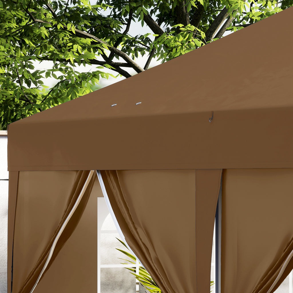 Tenda Dobrável 5,90x2,95 m Tenda de Jardim com 6 Paredes Laterais Impermeável Anti-UV e Bolsa de Transporte Tenda para Campismo Festas Marrom