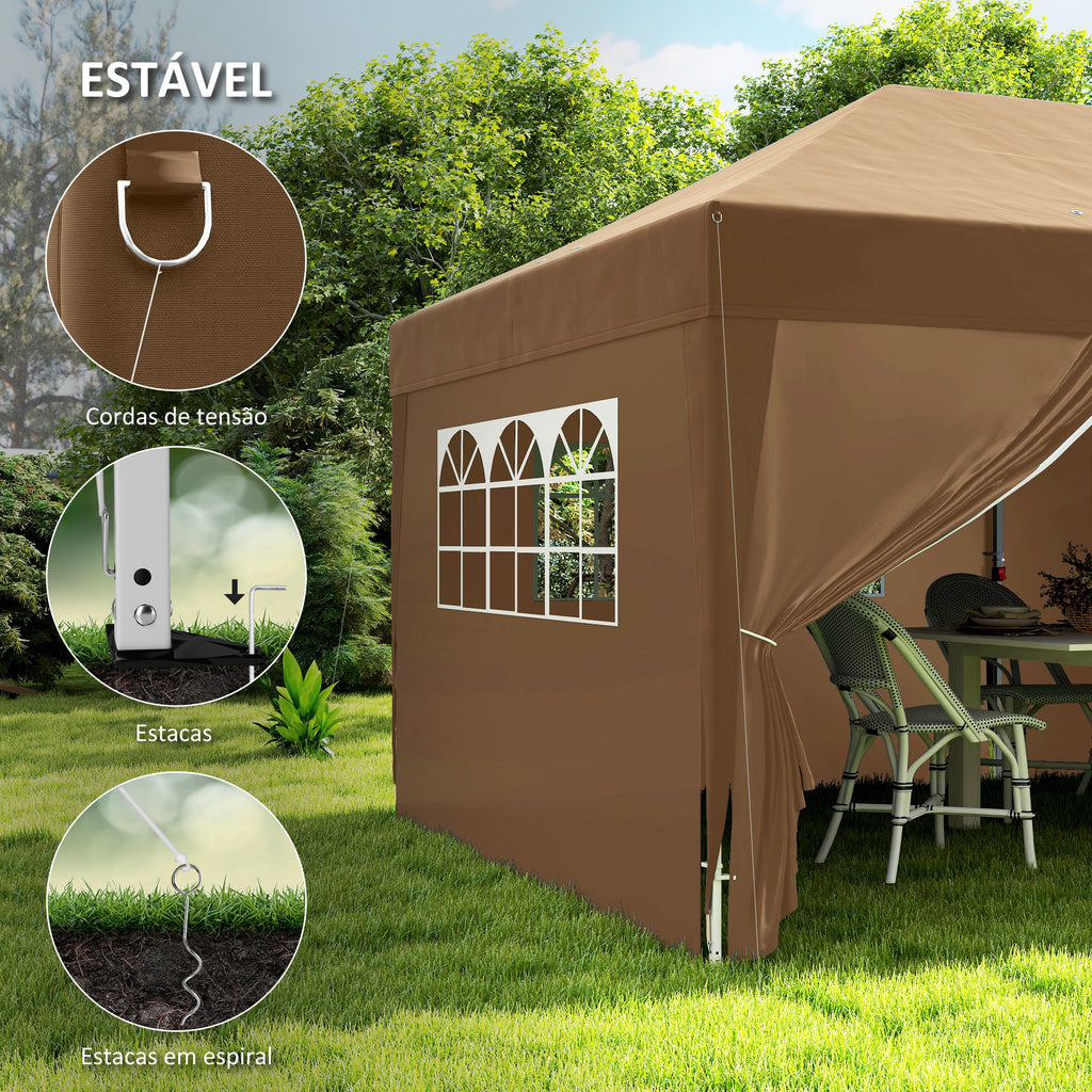 Tenda Dobrável 5,90x2,95 m Tenda de Jardim com 6 Paredes Laterais Impermeável Anti-UV e Bolsa de Transporte Tenda para Campismo Festas Marrom