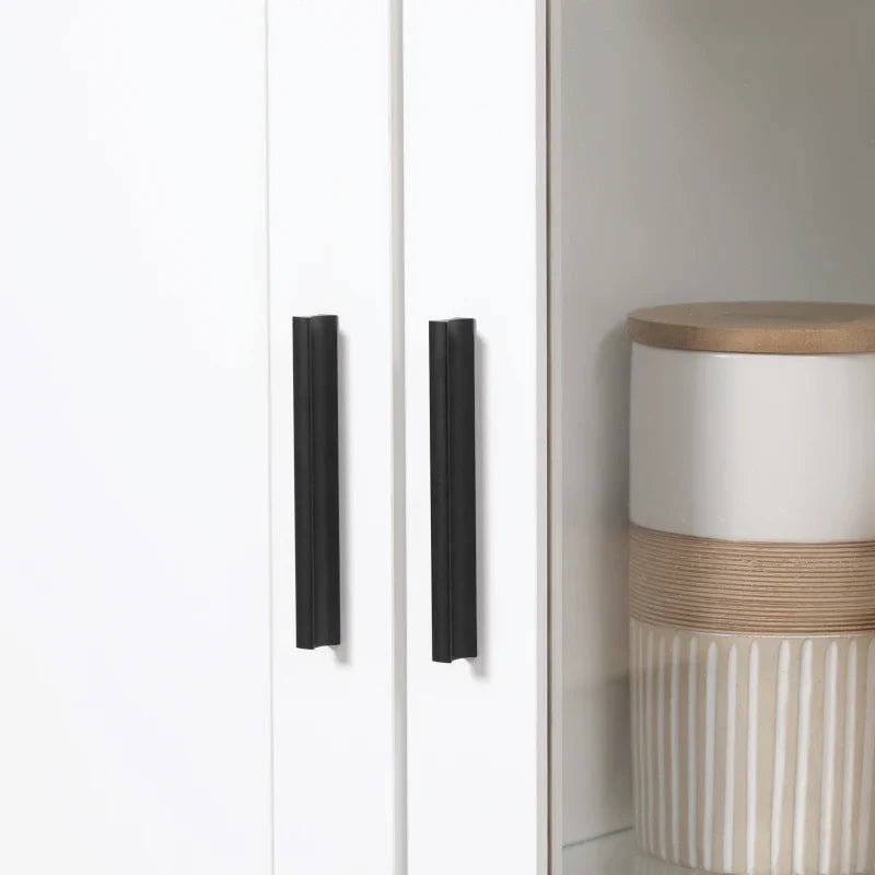 Armário de Cozinha Móvel Auxiliar de Cozinha com Porta de Vidro Prateleiras Ajustáveis e Pés Elevados para Sala de Estar Sala de Jantar 76x36x160 cm Branco