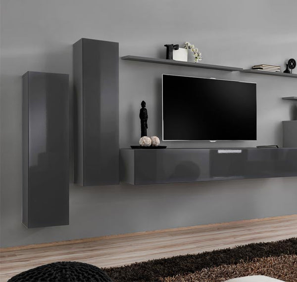 Armário Suspenso Paçô – 30x120 cm – Cinzento com Porta Alto Brilho e Cantos Arredondados