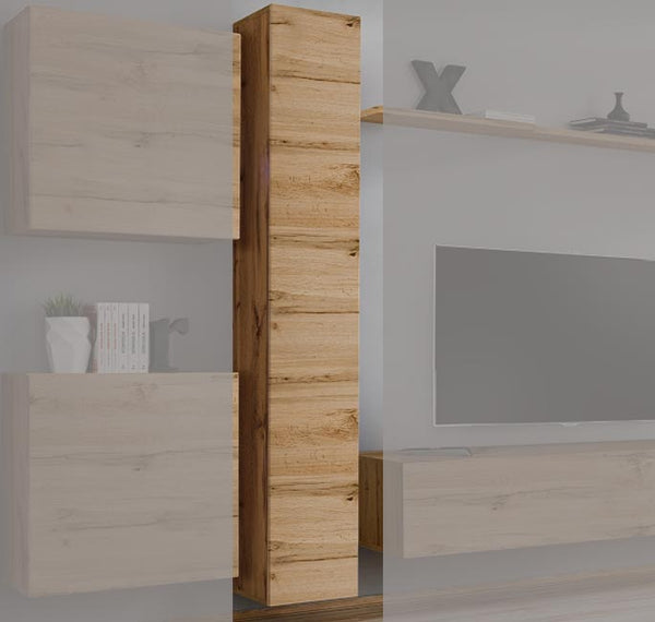 Armário Suspenso Alvito – 30x180 cm – Carvalho com Porta Alto Brilho e Cantos Arredondados