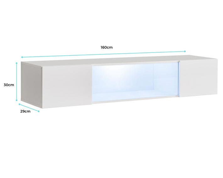 Armário Suspenso Fiães do Rio – 160x30 cm – Preto com Porta Alto Brilho, LED e Abertura Reversível