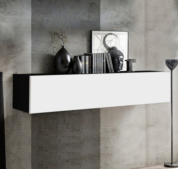 Armário Suspenso Espite – 160x30 cm – Preto e Branco com Porta Alto Brilho – Reversível e Moderno