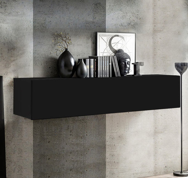 Armário Suspenso Tamel – 160x30 cm – Preto com Porta Alto Brilho e Abertura Reversível