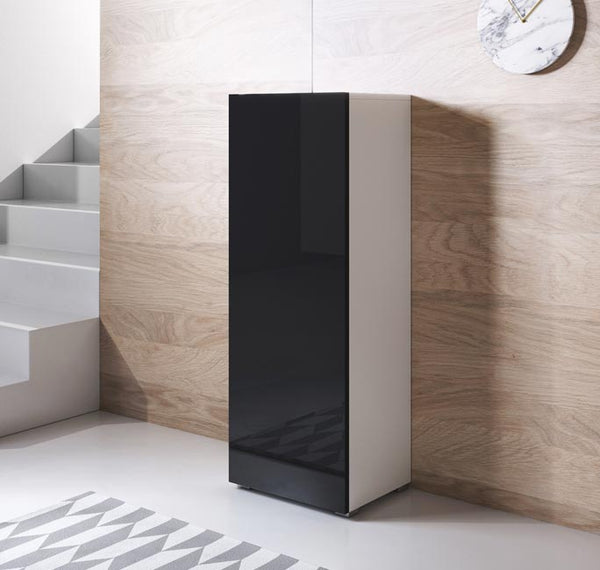 Armário Alto Cerdeira – 40x128 cm – Branco e Preto com Pés – Design Moderno