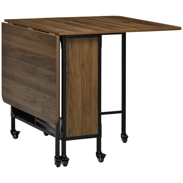 HOMOM Mesa de Cozinha Dobrável Mesa de Refeição Dobrável com Rodas Laterais Abatíveis e Prateleira Mesa Dobrável para Sala de Jantar 130x80x74 cm Marrom