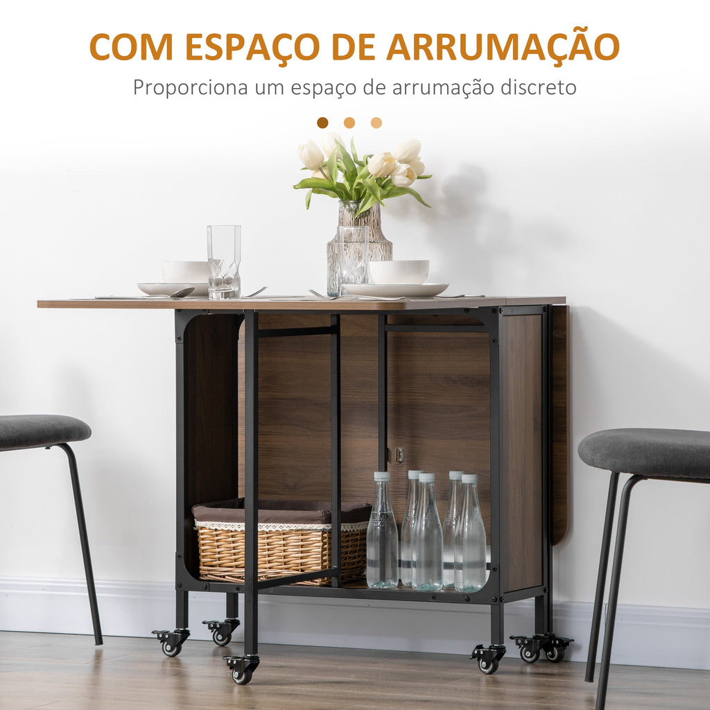 HOMOM Mesa de Cozinha Dobrável Mesa de Refeição Dobrável com Rodas Laterais Abatíveis e Prateleira Mesa Dobrável para Sala de Jantar 130x80x74 cm Marrom