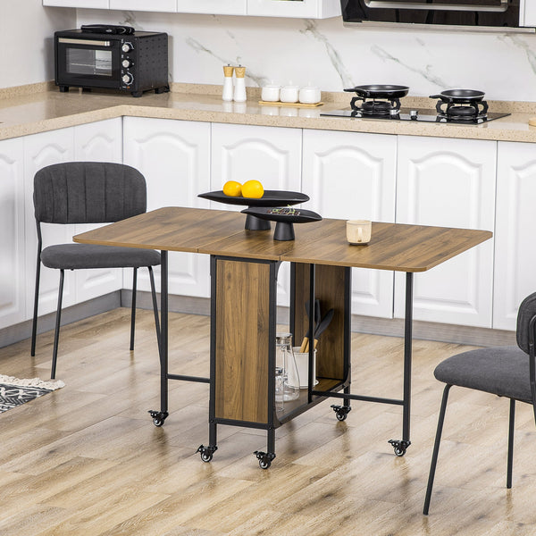 HOMOM Mesa de Cozinha Dobrável Mesa de Refeição Dobrável com Rodas Laterais Abatíveis e Prateleira Mesa Dobrável para Sala de Jantar 130x80x74 cm Marrom