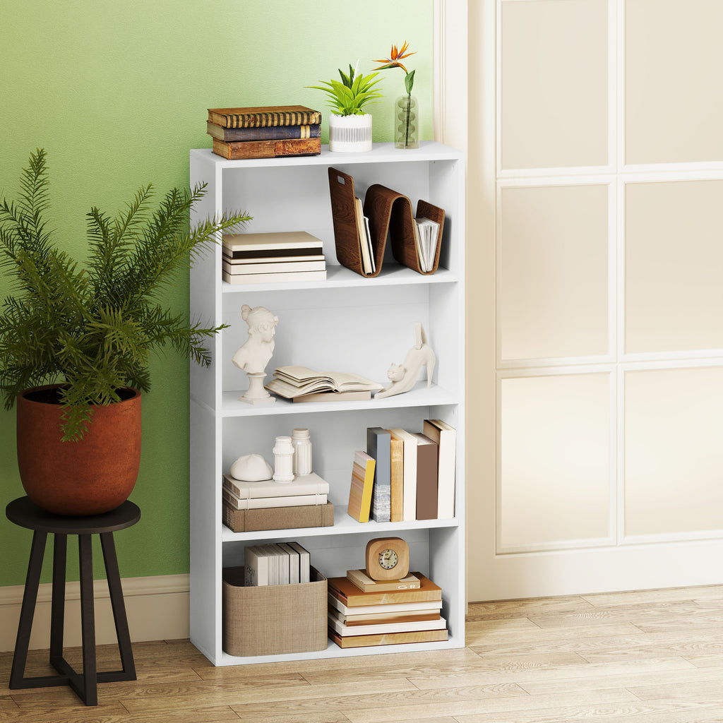 Estante de 4 Níveis Estante para Livros com 2 Prateleiras Ajustáveis para Sala de Estar Escritório Quarto 60x24x115,5 cm Branco