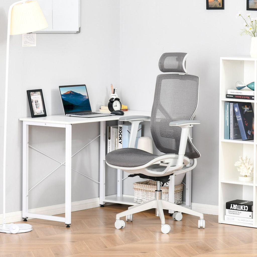 Cadeira de Escritório Giratória Cadeira de Escritório com Altura Ajustável Apoio para os Braços Apoio para a Cabeça e Suporte Lombar Reguláveis Encosto Alto 67x65x120-128cm Cinza