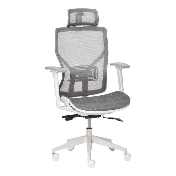 Cadeira de Escritório Giratória Cadeira de Escritório com Altura Ajustável Apoio para os Braços Apoio para a Cabeça e Suporte Lombar Reguláveis Encosto Alto 67x65x120-128cm Cinza
