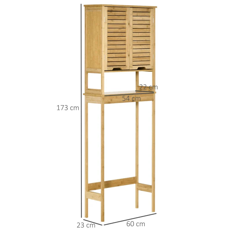 kleanklin Móvel de Bambú sobre Sanita Armário Alto para Casa de Banho com 2 Portas 1 Prateleira Interior e 1 Prateleira de Armazenamento 60x23x173cm Natural